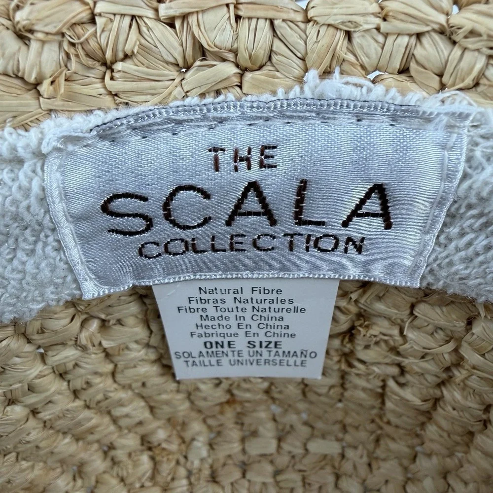 Scala Crocheted Twisted Raffia Straw Boater Hat with Drawstring One Size Natural